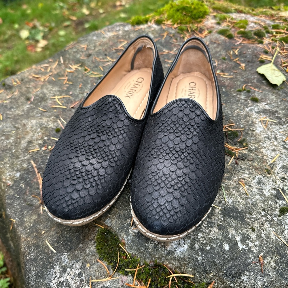 Charla Black Textured Slip-On Flats